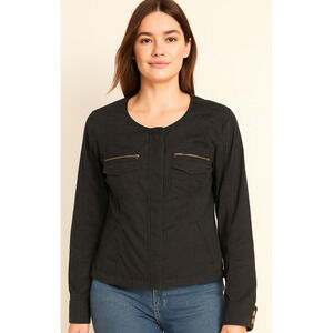 VTG Y2K Express Black‎ Utility Jacket Cotton Canvas Zip Pocket Moto Style Small